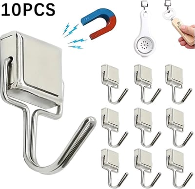 TLVX Sterke Hanghaak Magneet 16mm x 29mm / Erg sterk / 4.3 KG trekkracht / N52 / Magnetische ophanghaak / Magneet met haak / Metalen haak / Deurmagneet haak voor sleutel / Koelkast magneet / Magneet gereedschap / Opberghaken / Handdoekhaak / 10 stuks