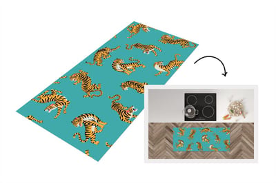 Keukenloper - Loper keuken - Tijgers - Patroon - Blauw - 120x50 cm - Keukenloper vinyl