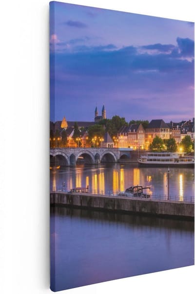 Artaza Canvas Schilderij Skyline - 20x30 cm - Klein - Wanddecoratie Maastricht - Muurdecoratie Zonsondergang - Kamer Accessoires Stad