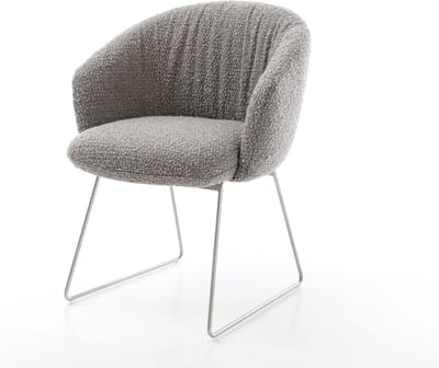Gestoffeerde-stoel Caja-Flex met armleuning slipframe roestvrij staal bouclé zilver grijs pocketveer kern