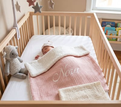 Wiegdeken teddy rose met geborduurde naam