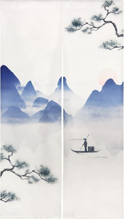 Noren Deuropening Gordijn Chinese Stijl Inkt Bergmeer Gedrukt Katoenen Linnen Raambehandeling Deurtapijt voor Woondecoratie 85 x 150 cm