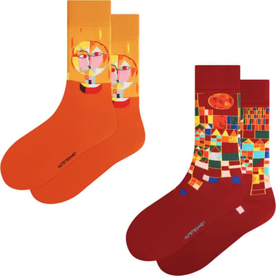 Kunst sokken - Paul Klee 2-Pack - Sokken Dames 36 40 - Biologisch Katoenen Sokken - funny socks happy - Vrolijke Sokken - Grappige Sokken - Sokken Cadeau
