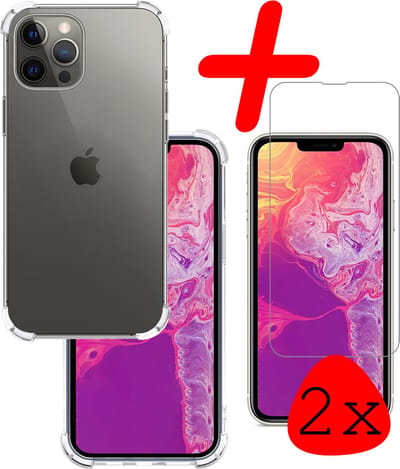 Hoesje Met Screenprotector - 2 Stuks - Geschikt voor Apple iPhone 14 Pro - Sterk & Shockproof - Siliconen Case - Back Cover - Telefoon Hoes - Shock Proof - Transparant
