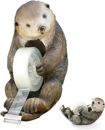 Plakbanddispenser Otter - Tafeldispenser Kantoor - Papier Werk - Uniek Otter Design - 17x12x10 cm - Bruin