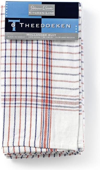 Theedoek Hollandse Ruitjes geblokt 6  Stuks 90 gram, Maat 65 x 65 cm Horeca Kwaliteit