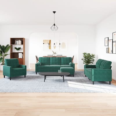 vidaXL - 4-delige - Loungeset - met - kussens - en - bolsters - fluweel - donkergroen