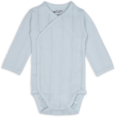 Lodger Romper met lange mouwen - Pointelle - Blauw - Maat 50 - bio katoen - Overslag romper