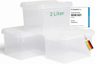 Novaliv 3x opbergdozen met deksel klein 2 L transparant nestbaar stapelbaar kunststof dozen met clipsluiting kunststof BPA-vrij 19 x 14 x 11 cm
