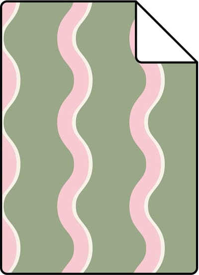 Proefstaal ESTAhome behang golvende strepen groen en roze - 26.5 x 21 cm - 132137-S