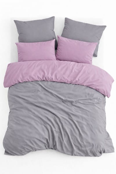 Dekbedovertrek, Dubbelzijdig, 100% Renforcé Katoen, Tweepersoons, 200x220 cm, Inclusief 2 stuks Kussenslopen 60x70 cm, Grijs/Lila, Omkeerbaar, Dekbedovertrekset, Zacht & Ademend, Dekbedovertrekken, De Linde Home