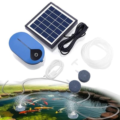 KZQ Zonne-luchtpomp - Aquarium luchtpomp - Visbeluchter - Beluchter - 3 snelheden instelbaar - 3600 mAh - 1.5 W - Geschikt voor aquariums thuis, vijvers en tuinen - Blauw