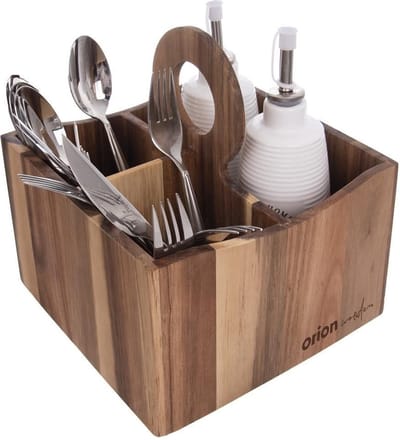 Saus, Kruiden- en Bestekhouder Houten WOODEN - Bestekbak Staand - Keukengerei Houder - Bestek - Organizer - Bestekstandaard - Spatelpot - Kruidenrek