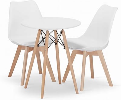 Ronde Eettafel met 2 Witte Kuipstoelen - Compact Diner Set