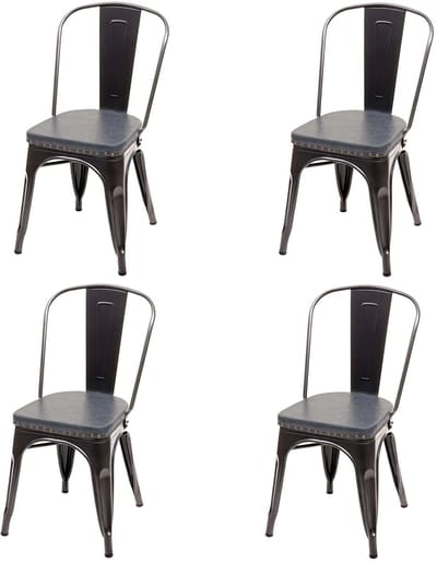 Set van 4 eetkamerstoelen MCW-H10e, keukenstoel stoel, Chesterfield metaal kunstleder industriële gastro ~ zwart-grijs