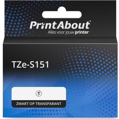 PrintAbout huismerk Tape TZe-S151 Zwart op transparant (24 mm) Geschikt voor Brother