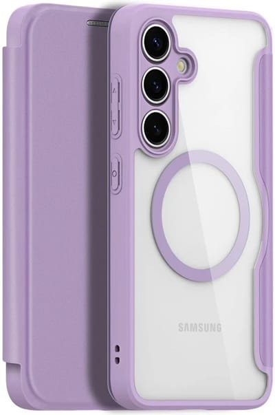Dux Ducis Skin X Pro Hoesje Geschikt voor Samsung Galaxy S25 Plus | Compatibel met MagSafe en Qi2 | Book Case met RFID Pasjeshouder | Beschermhoes | Transparant Paars