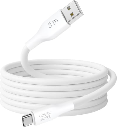 Telefoon oplader - Usb A naar usb C - Oplaadkabel - Datakabel - Oplader - Past op oude usb stekker - Usb lader - Sterk - Dik - 3 meter - Lang - Wit