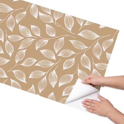 Coloray Meubel Wrap Folie - Beige Meubelfolie - 65x130 cm - Decoratiefolie Zelfklevend Bladrijke Harmonie - Meubelfolie Zelfklevend - Minimalist Meubelfolie - Wrapfolie Keuken - Wanddecoratie - Achtergronden en patronen