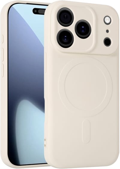 YPCd - MagSafe Backcover voor Apple iPhone 17 Pro – Shockproof Siliconen Hoesje met Verhoogde Randen & Draadloos Opladen – Beige