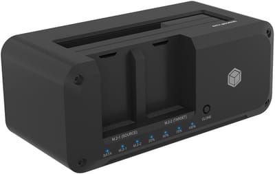 ICY BOX IB-2924MSCL-C31 Kloon- & Docking Station voor 2,5"/3,5" SATA & M.2 NVMe SSD – USB 3.2 Gen 2 Type-C®, tot 10 Gbit/s, one-touch stand-alone kloonfunctie, 3 gelijktijdige schijven, LED-status, plug & play