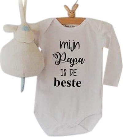 Baby Rompertje tekst cadeau eerste vaderdag | Mijn papa is de beste | Lange mouw | wit | maat 86-92