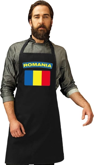 Keukenschort - Barbecueschort - Vlag Roemenie - zwart - heren en dames - Landen supporters - Gerechten - Avond