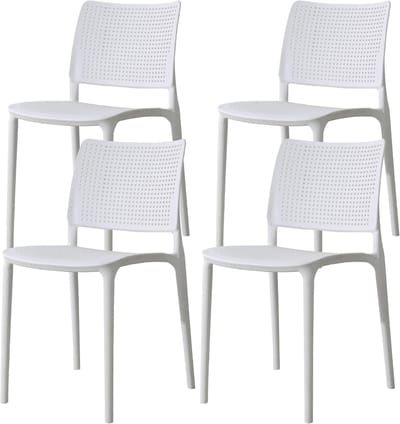 Terrasstoelen Kunststof - Tuinstoelen Stapelbaar - Buiten Zitten - Ergonomisch Gevormd - 4 stuks - Wit