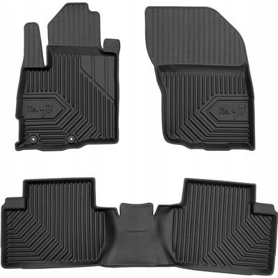 No.77 Premium Rubberen Mattenset - Geschikt voor Mitsubishi Outlander (2006-2012) - 3-delig (Achterzijde uit één stuk) - TPE - Zwart - FROGUM