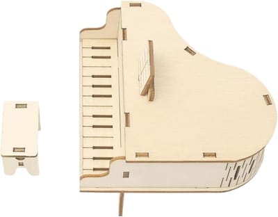 Muziekdoos Bouwset - Houten Puzzel - Creatief Knutselen - Mechanisch Piano Model - 20 x 14 cm - Houtkleur