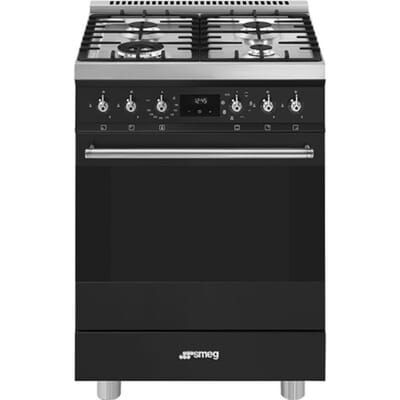 SMEG Fornuis met Gas Kookplaat Fornuis, 60x60 cm, Classici, Sinfonia, Matt Black, Type kookplaat: Gas, Type primaire oven: Thermogeventileerd, A
