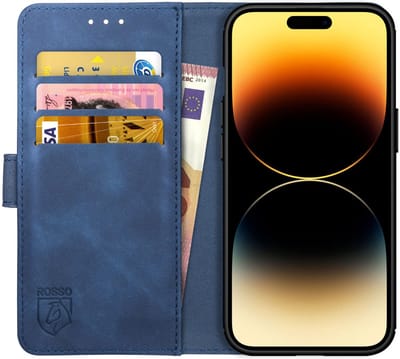Rosso Element Book Case Wallet Hoesje Geschikt voor Apple iPhone 14 Pro Max | Portemonnee | 3 Pasjes | Magneetsluiting | Stand Functie | Blauw