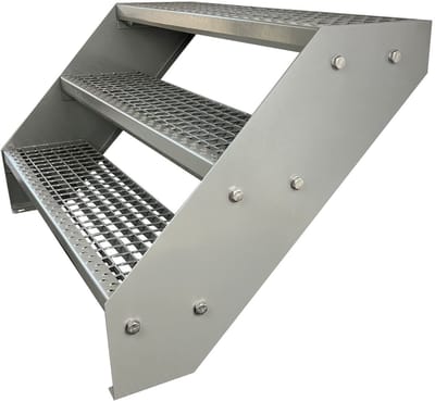 Stalen Trap Treden - Buitenladder - Toegang Creëren - Volledig Gegalvaniseerd - 3 Treden - Zilver