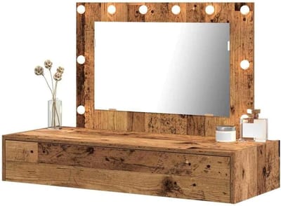 Kaptafel met LED - Make-uptafel - Schoonheidsroutine - Gerecycled hout - 100 x 40 x 70 cm - Bruin