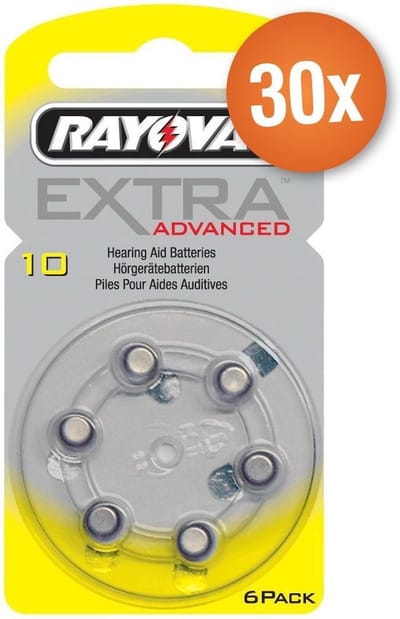 Voordeelpak Rayovac gehoorapparaat batterijen - Type 10 (geel) - 30 x 6 stuks