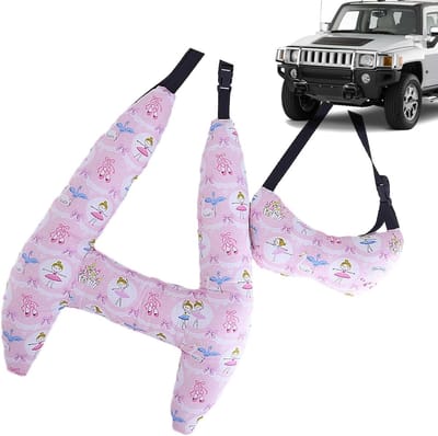 Kinder nekkussen - Reiskussen hoofdsteun - Comfortabel reizen - H-vorm verstelbaar - 70x55cm - Roze elfje