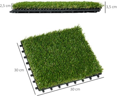 NAVOBIZ 10 stuks kunstgras tegels - Gras matten - Kliktegels - UV-bestendig - Waterdoorlatend - Onderhoudsvrij - 30x30cm