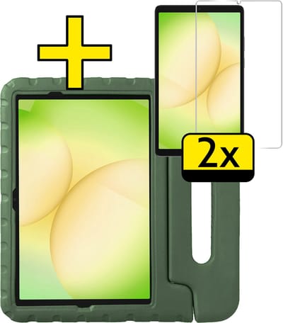 Hoes - Geschikt voor Samsung Galaxy Tab A11 Plus - Met 2x Screenprotector - Kinderhoes Shockproof Bumper - Kidsproof Case - Tablet Hoesje - Kinder Cover - Donkergroen