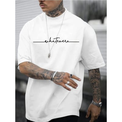 Zomer Heren Sport en Casual Losse Pasvorm Plus Size Letter 3D Geprint Comfortabel Ronde Hals Korte Mouw T-shirt 2XL white