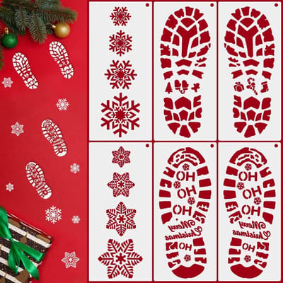 Set van 6 Kerst Sjablonen voor Raam, Glas of Cementvloer - Santa Claus Ontwerpen 30.5 x 14 cm