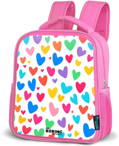 NoBoringSuitcases.com® - Rugzak roze - Schooltas meisjes - Gekleurde hartjes - Kinder rugtas meisje - Boekentas kind - Kinderrugzak voor school - Schoolrugzak