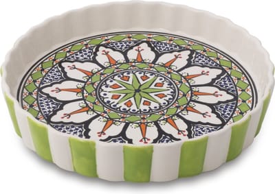 Quicheschaal taartvorm Azis serveerschaal handgemaakt Ø 24 groen oranje | QU.AZ.30 | Dishes & Deco
