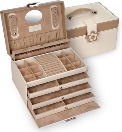 Juwelendoos - Opbergdoos Sieraden - Veilig Opbergen - Handgemaakt in Duitsland - 26.5 x 18.5 x 16 cm - Wit
