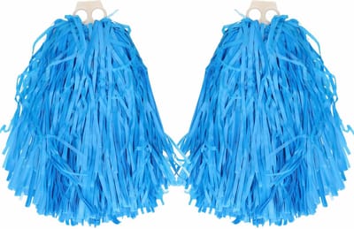 Cheerballs/pompoms - 2x - blauw - met franjes en ring handgreep - 28 cm