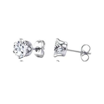 Aramat Jewels | Oorbellen | Stalen Oorstekers met Transparante Zirkonia - Rond | 8mm | | | Staal | Kinderen, Volwassenen | Verkleurd niet