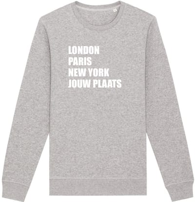 Sweater grijs S London, Paris, New York, jouw woonplaats - wit