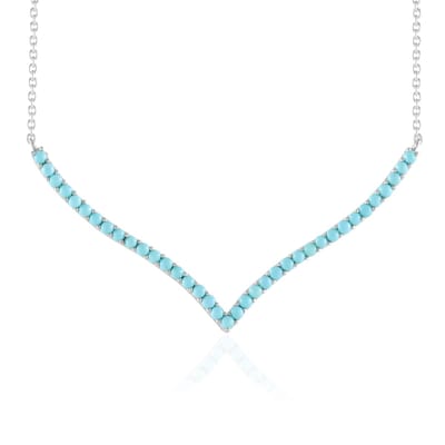 Cavill - Verstelbare Zilveren Halsketting 925 Sterling Platina - 37 Sleeping Beauty Turkooien 1,33 ct Ronde Cabochon 45-50 cm