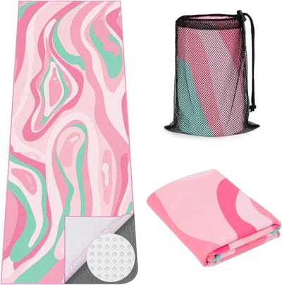 Grote Yoga Handdoek met Hoekzakken, Antislip Microvezel Matbedekking voor Hot Yoga, Pilates en Fitness, 178 x 66 cm, Roze