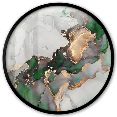 Poster in lijst Rond - Fotolijst 40x40 cm - Posters - Marmer - Goud - Groen - Luxe - Ronde posterlijst zwart - Decoratie - Wanddecoratie woonkamer - Muurdecoratie slaapkamer