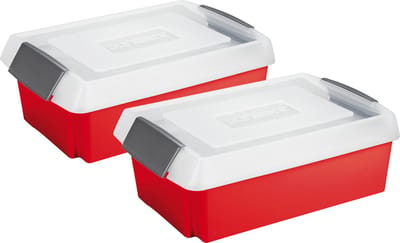 Sunware - opslagbox - 2 stuks - 30L rood - 59x39x17 cm - extra hoge deksel